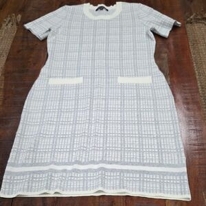 Julia Jordan Cream and Gray Plaid Sweater Dress Size Medium